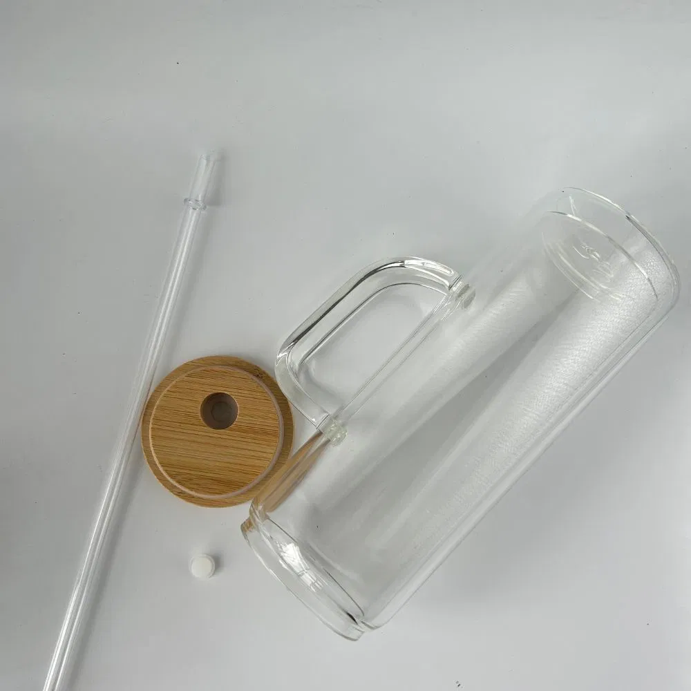 Double-Wall Glass Tumbler with Handle DIY Design Glass Bottle for Coffee Water