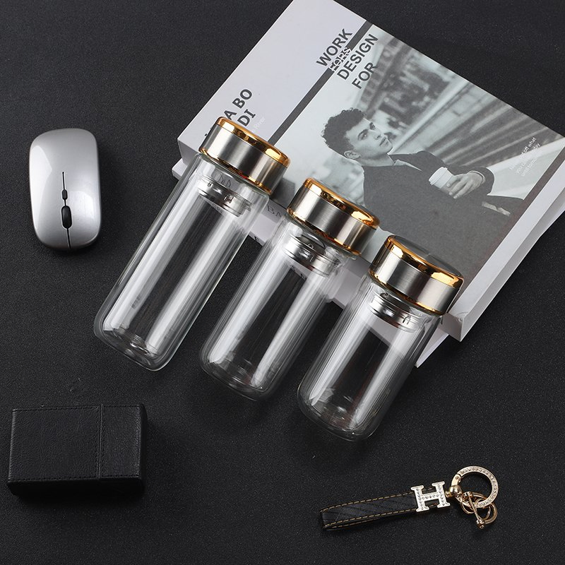 Double Wall BPA Free Vacuum Thermos Drinking Glass Water Bottle with Tea Infuser Filter