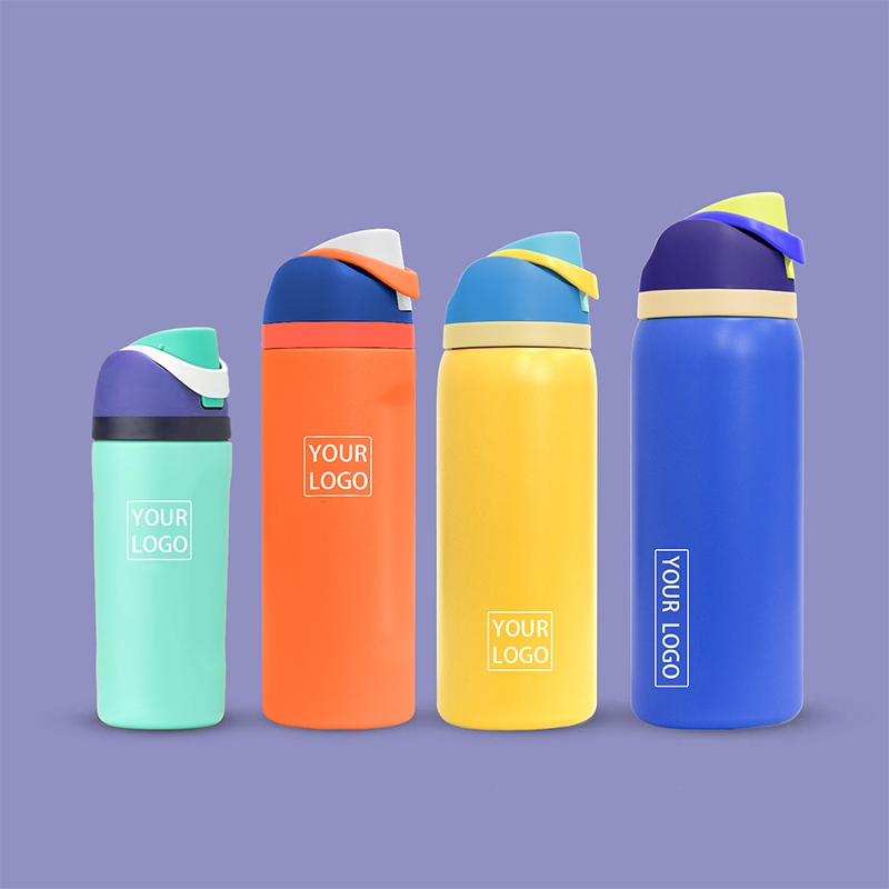 Wholesale Double Wall Sport Travel Water Bottle Stainless Steel Vacuum Flask Insulated Drink Water Bottle with Flip Lid and Straw