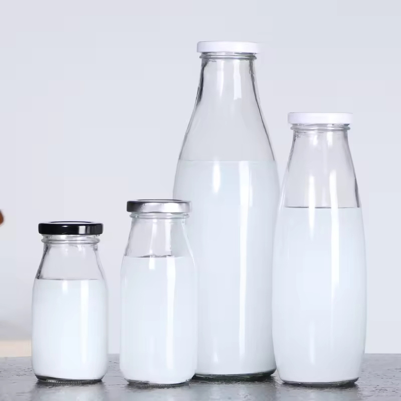 Wholesale 200ml 250ml 500ml 1000ml Glass Beverage Bottles Milk Bottle Juice Bottles with Metal Lid