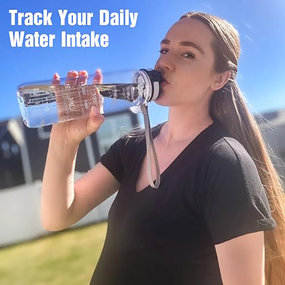 BPA-Free Tritan Sports Water Bottle with Time-Marker, Leak-Proof Wide-Mouth, Gym, School Office