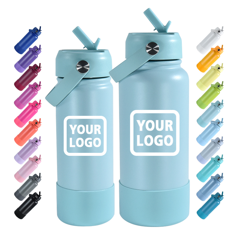 Custom Logo 18oz 32oz Double Wall Vacuum Flask Travel Gym Sports Stainless Steel Insulated Water Bottle with Straw Flip Lid