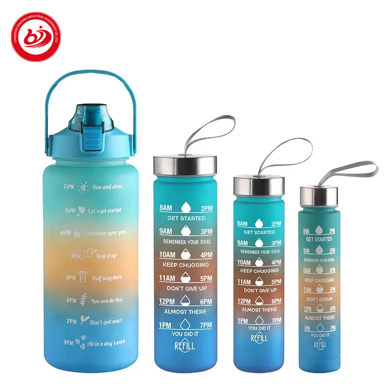 Motivational Water Bottle Colorful Time Mark Portable 4 in 1 Tritan Mug for Sports Travel BPA Free