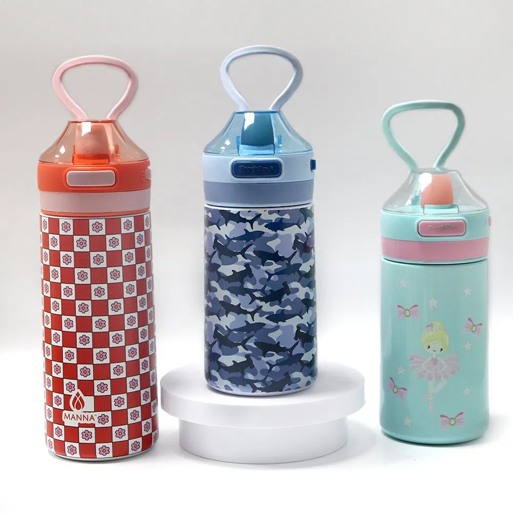Cartoon Eco Friendly 12oz Water Bottles Sports Vacuum Insulation Cup Stainless Steel Kid Student Bottle Water with Handle