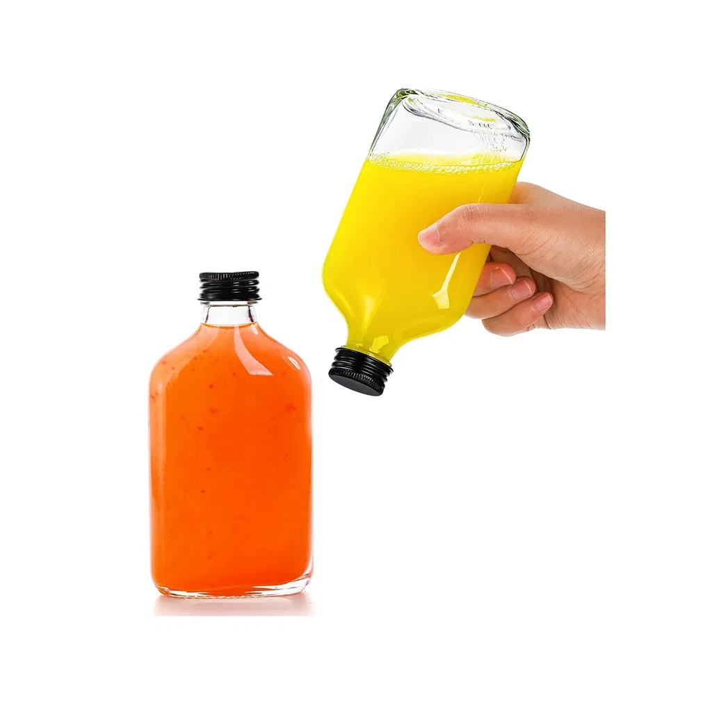 Hot Sale 50ml 100ml 200ml 250ml 350ml 500ml Empty Spirits Liquor Flat Flask Coffee Juice Beverage Cold Brew Glass Wine Bottle with Aluminum Lids