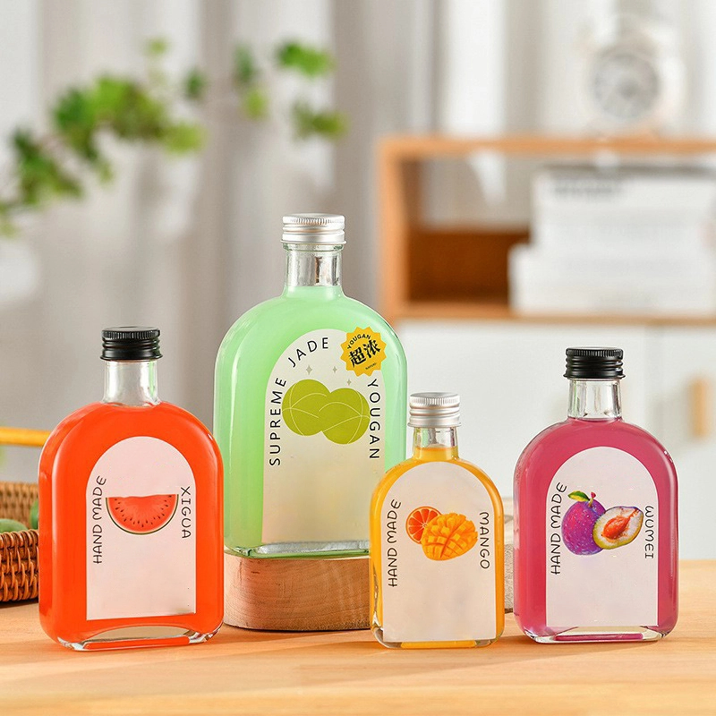 Wholesale Beverage Glass Bottle 100ml 200ml 250ml 300ml for Drinks Water Juice Milk Tea Bottles with Airtight Cap