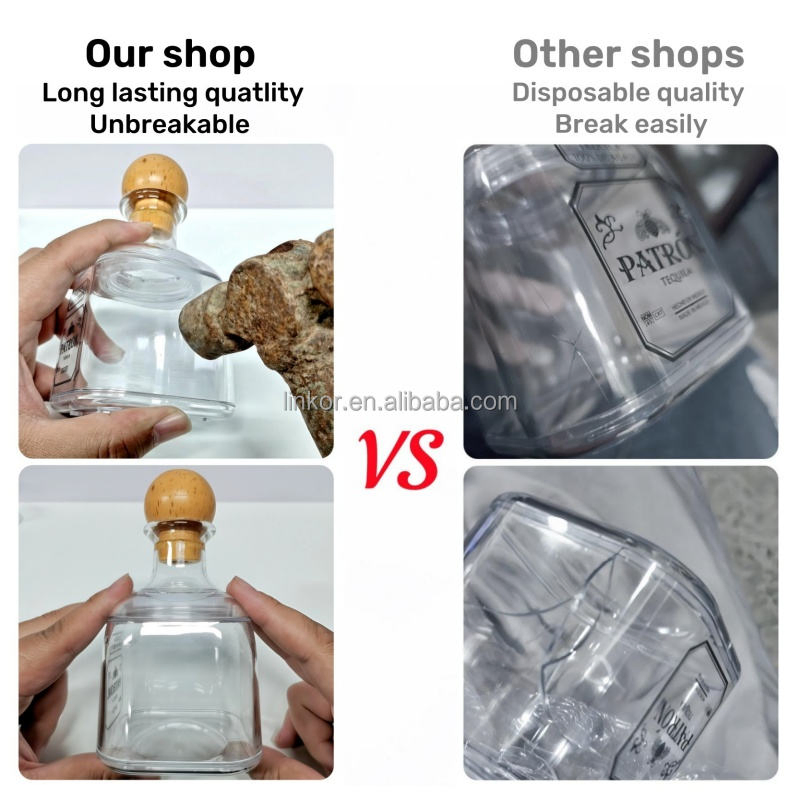 Stylish 375ml Reusable Plastic Tequila Bottle with Straw