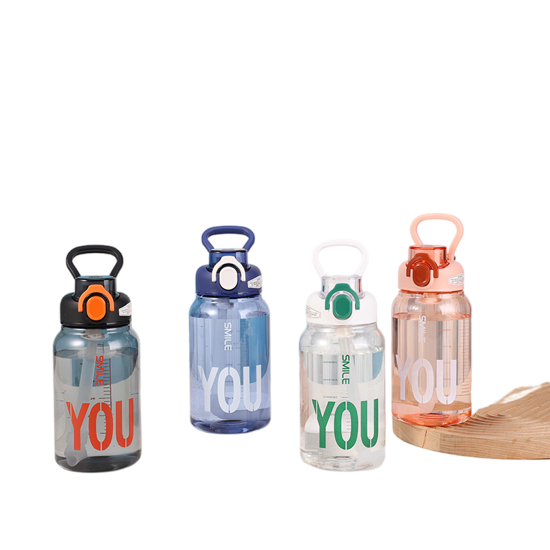 Stylish Outdoor Portable Handle Plastic Water Bottle with Flip-Top Lid &amp; Straw