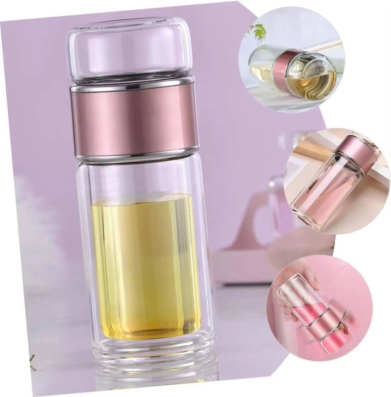 Portable BPA-Free Double Wall Insulated Glass Water Bottle with Filter for Loose Leaf Tea