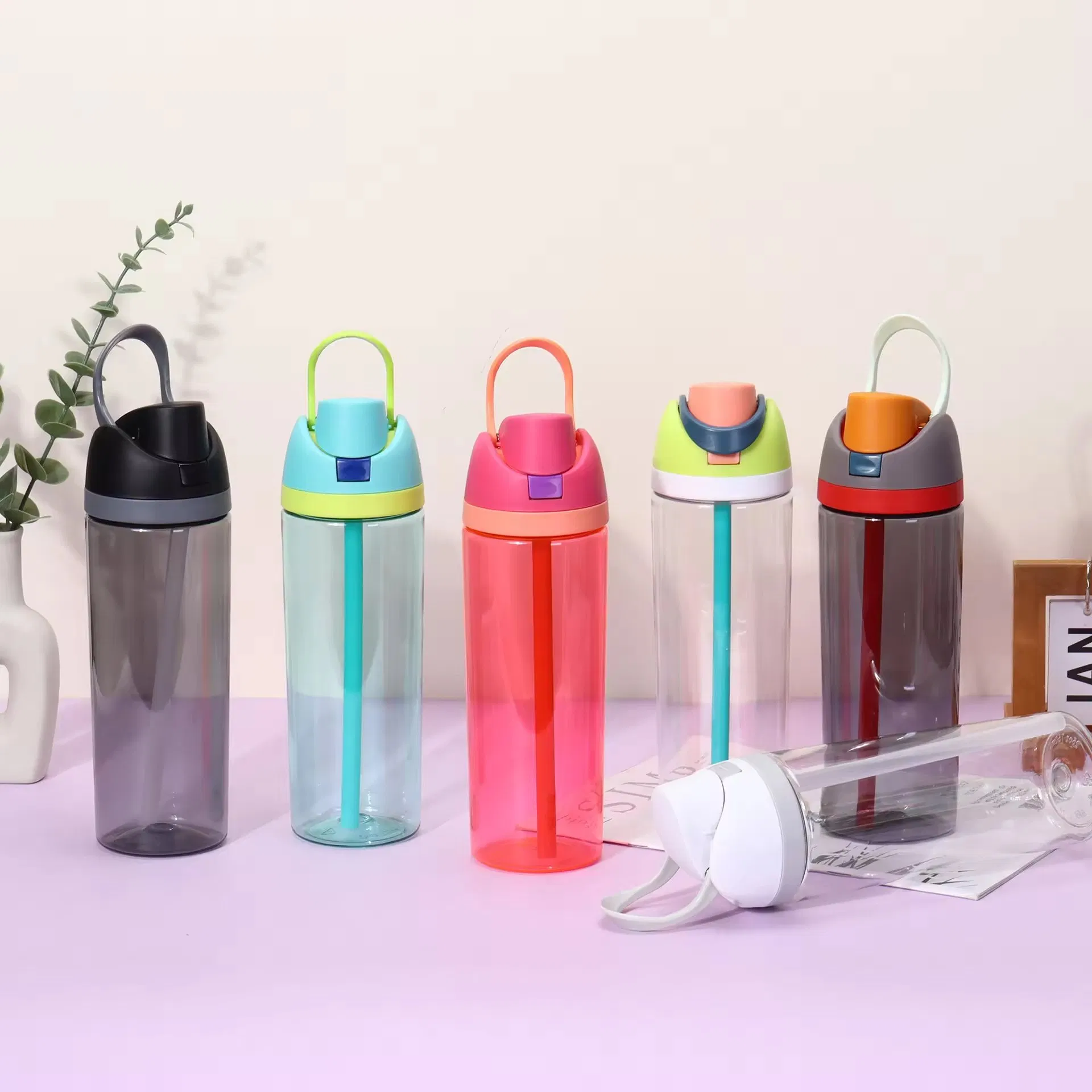 Wholesale Custom 750ml Clear Fruit Sports Travel Plastic Drinking Water Bottle Kids Tumblers with Flip Lid and Straw