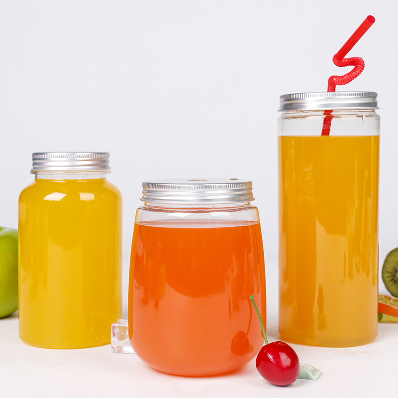 500ml, 750ml, 1000ml, 1100ml Can Round Juice Bottle with Aluminum Lid Bulk Water Bottle Iced Coffee Travel Mug Cup Reusable Plastic Cups for Parties Birthdays