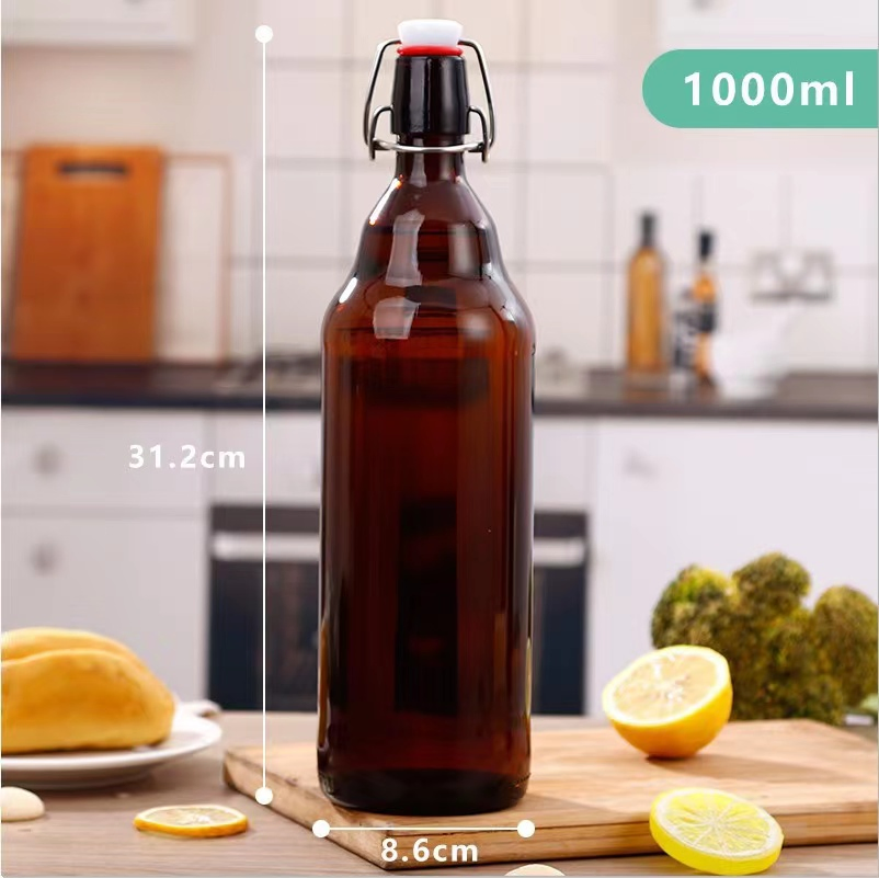 Jingna 500ml 1000ml Water Bottle Buckle Lid Swing Top Flip Top Glass Water Bottle