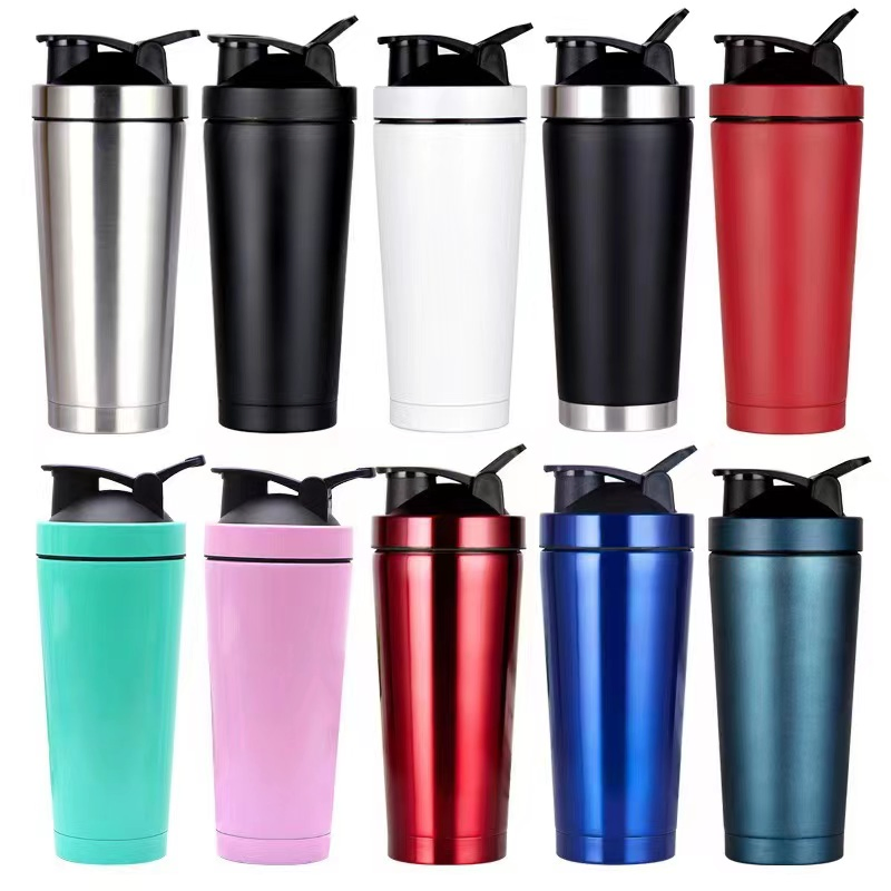 Private Label 17oz 25oz Leak Proof Gym Protein Shaker Bottle Metal Sports Water Bottle Stainless Steel Protein Mixer Shaker Cup