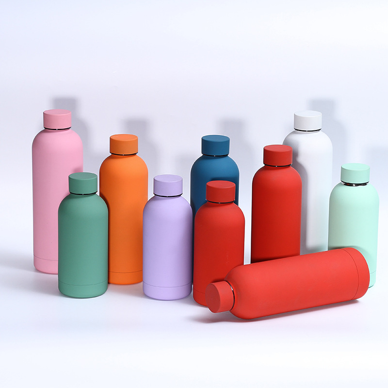 Custom Color Insulated 500ml Narrow-Mouth Bottles Stainless Steel Sports Rubber Paint Thermos Vacuum Flask Water Bottle with Lid