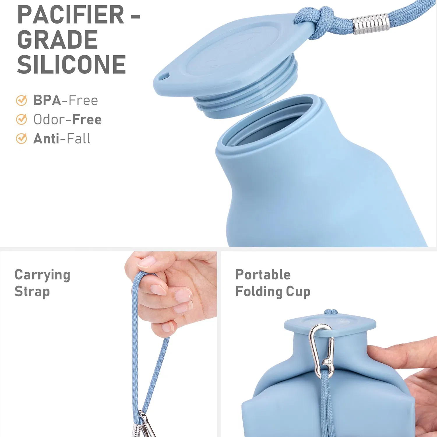 Collapsible Silicone Water Bottle, Foldable Leak-Proof Sports Travel Cup with Carabiner, BPA Free Reusable Portable Water Bottles for Outdoor Camping, Hiking, G