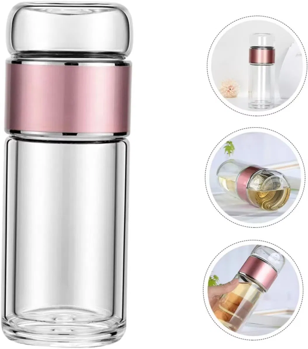 Portable BPA-Free Double Wall Insulated Glass Water Bottle with Filter for Loose Leaf Tea