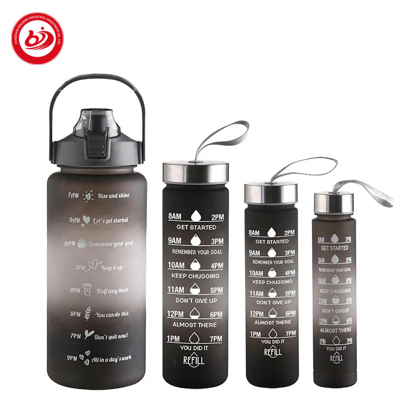 Motivational Water Bottle Colorful Time Mark Portable 4 in 1 Tritan Mug for Sports Travel BPA Free