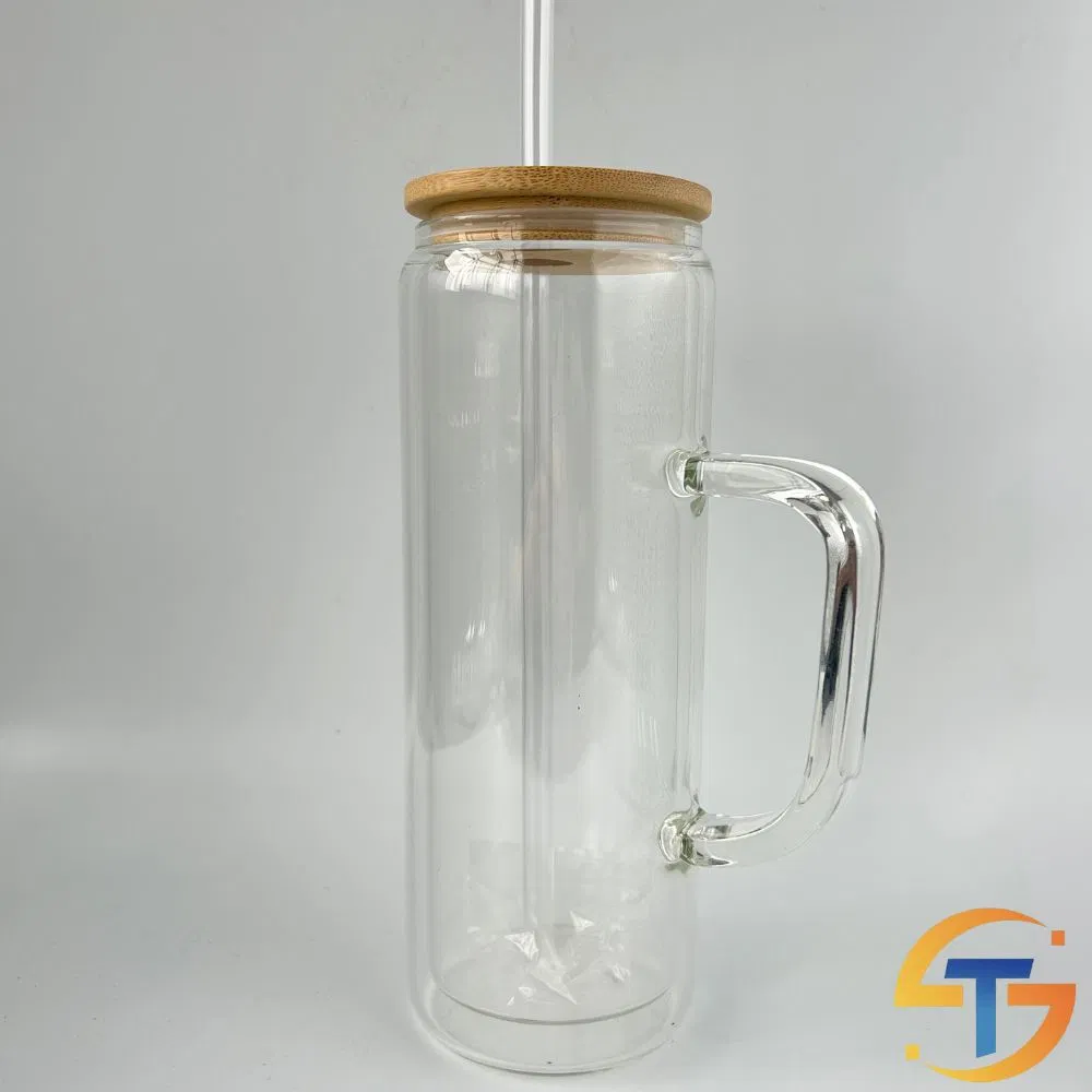 Double-Wall Glass Tumbler with Handle DIY Design Glass Bottle for Coffee Water