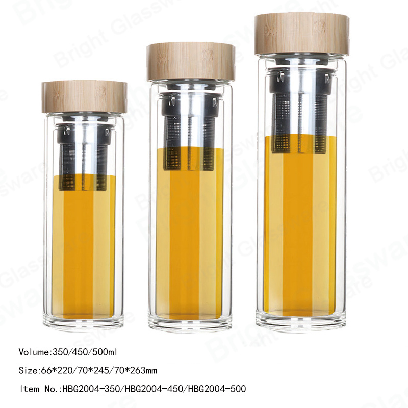Double Wall High Borosilicate Glass Water Bottle with Tea Infuser