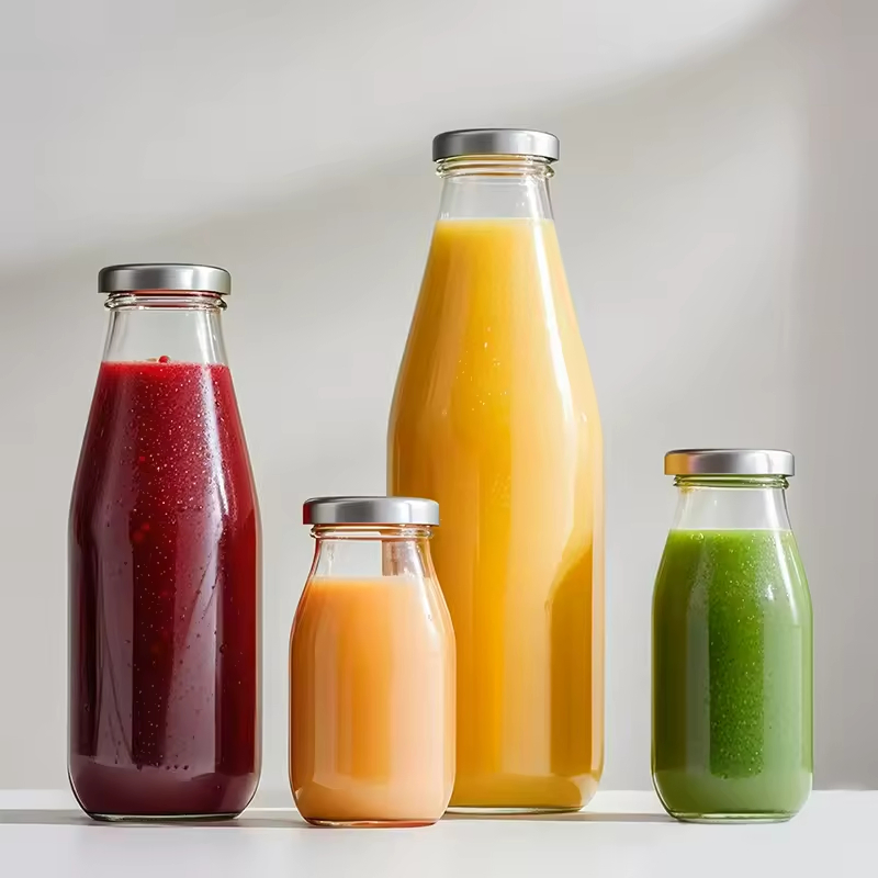 Wholesale 200ml 250ml 500ml 1000ml Glass Beverage Bottles Milk Bottle Juice Bottles with Metal Lid