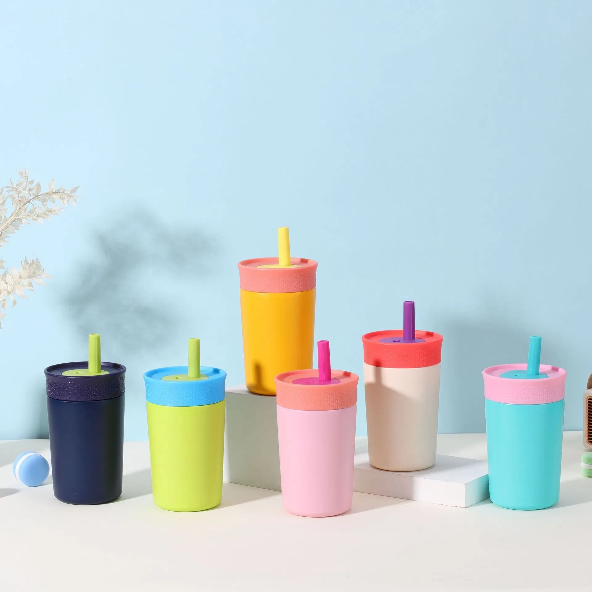 360ml Portable Kids Milk Bottle Stainless Steel Cup Insulated Mug Vacuum Thermo Flask Double Wall Water Bottle with Silicone Straw Lid 12oz