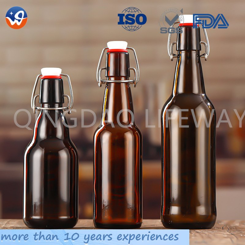 Unique Easy Flip Lid Clear Drink Beer Wine Water Bottles Fruit Bottle Glass Swing Top Bottle with Airtight Stopper