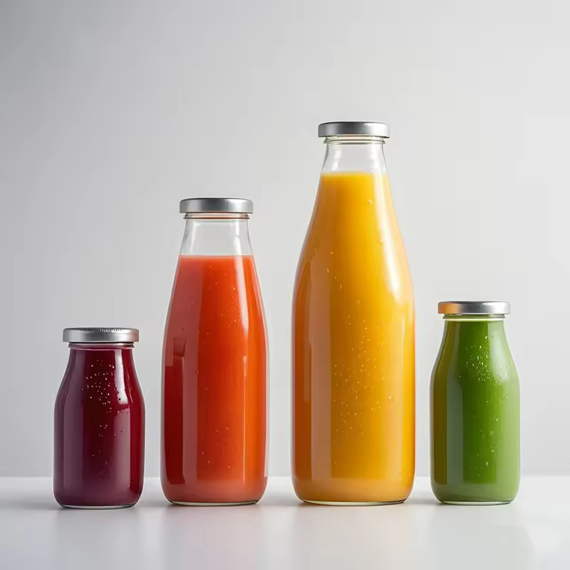 Wholesale 200ml 250ml 500ml 1000ml Glass Beverage Bottles Milk Bottle Juice Bottles with Metal Lid