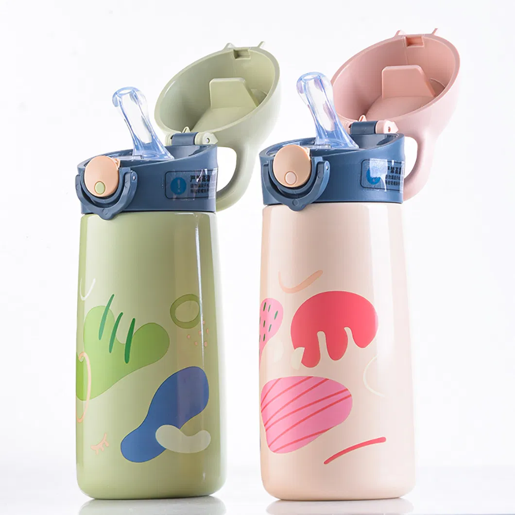 Insulated Stainless Steel Cup Cute Kids Straw Water Bottle Healthy Vacuum Flask
