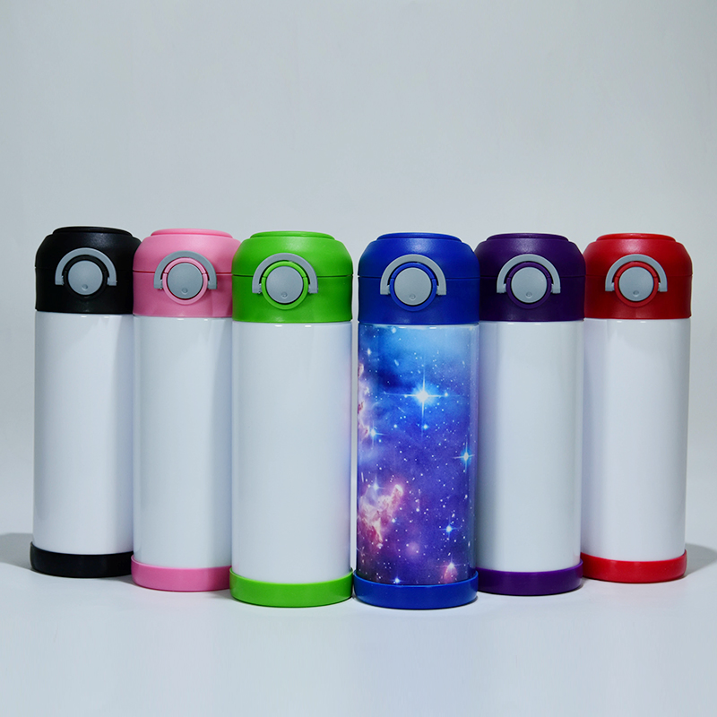 Wholesale 12oz Kids Tumbler Stainless Steel Water Bottles Double Wall Pop-up Round Sippy Flip Lids with Handle for Child