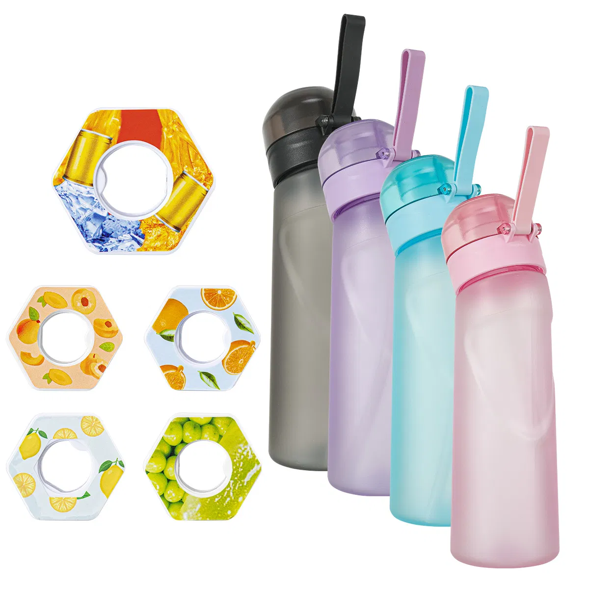 Outdoor BPA-Free Scented up Water Cup Water Bottle 7 Flavored Pods Plastic Drink 650ml Matte Black