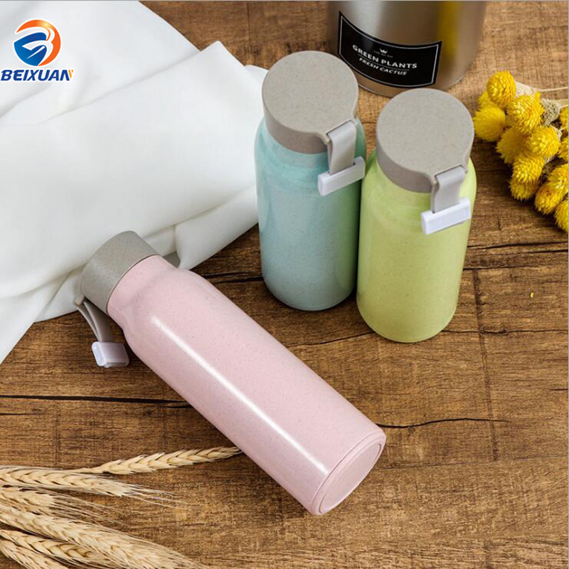 300ml Wholesale Stock Multi-Colored Creative Eco-Friendly Outside Wheat Straw Inner Glass Double Wall Water Bottle