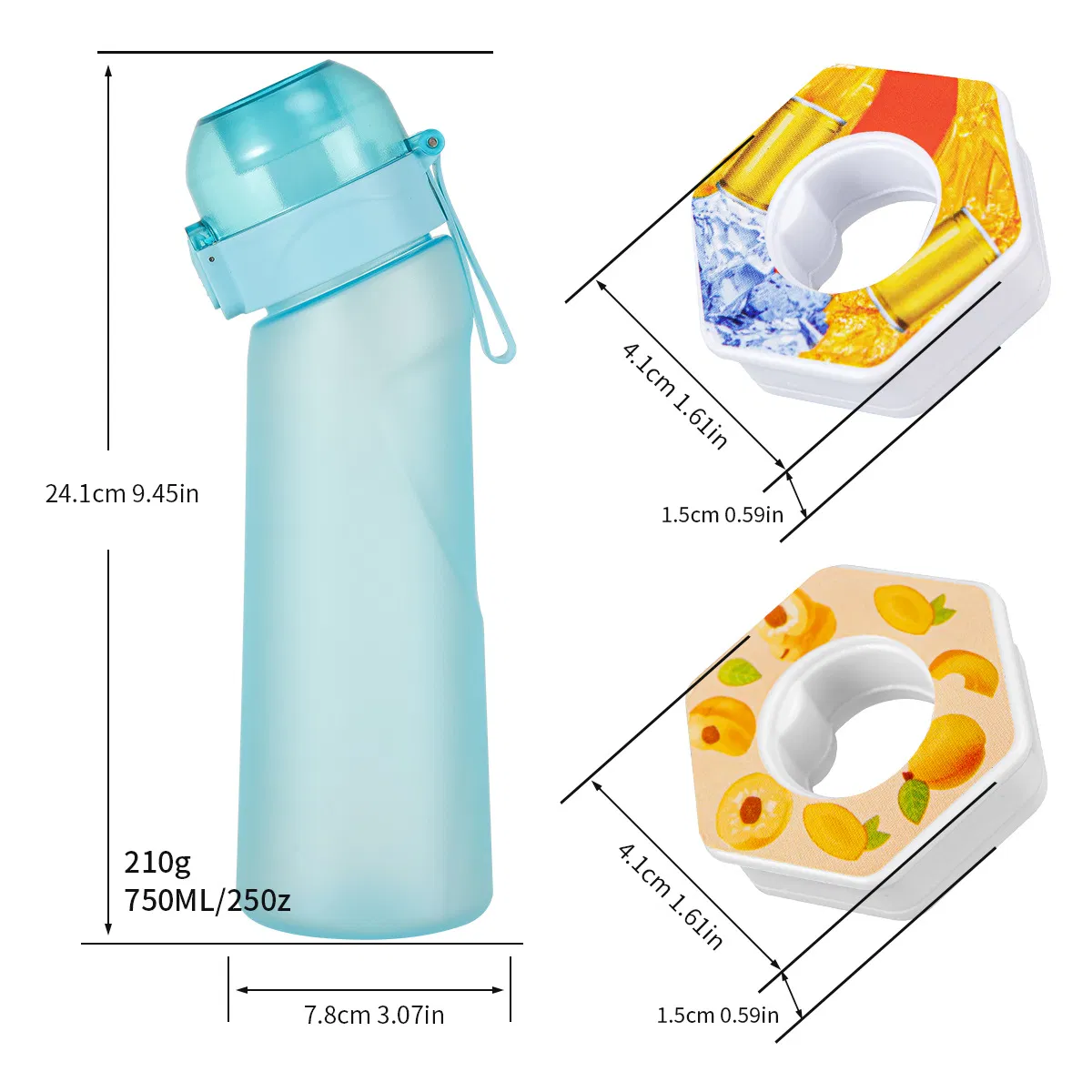 Outdoor BPA-Free Scented up Water Cup Water Bottle 7 Flavored Pods Plastic Drink 650ml Matte Black