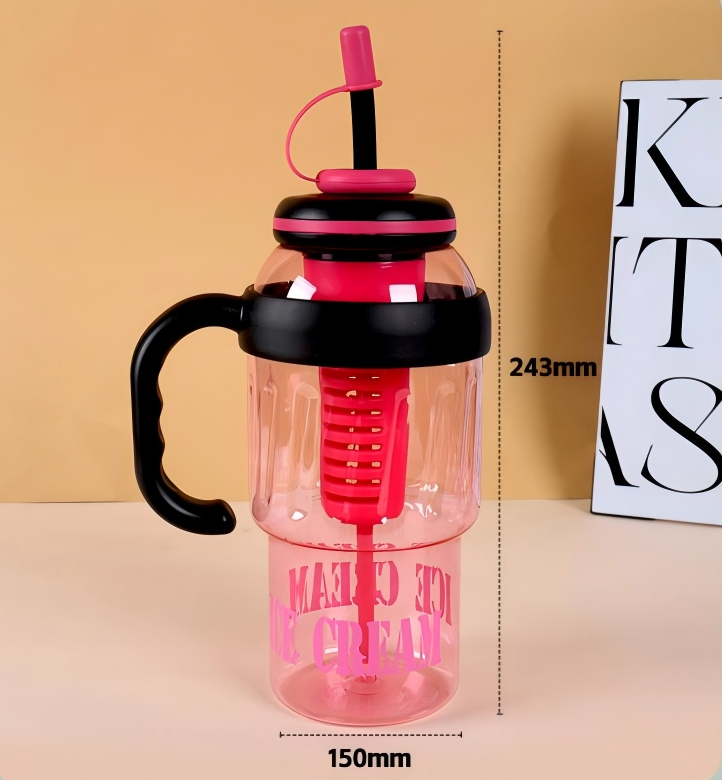 Hot Sale Ice Cream Plastic Bottles Milk Tea Water Vacuum Cup with Lid and Straw and Handle Wide Mouth Reusable Plastic Tumbler