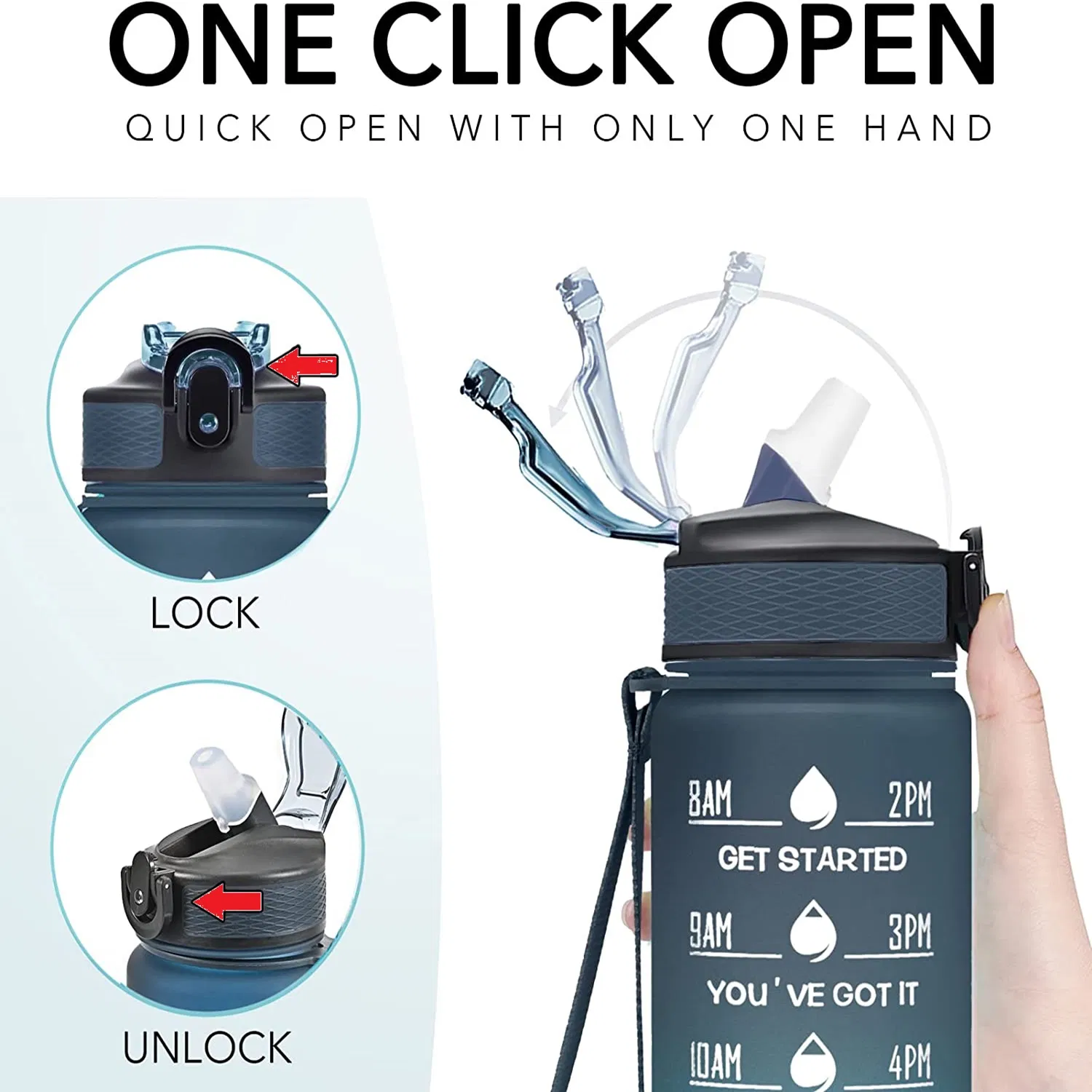 Motivational Bottles Time Marker Strap Leak-Proof Tritan PC BPA Free Gym Fitness Outdoor Sports Gradient Matte Water Bottle Custom Color Logo 1000ml