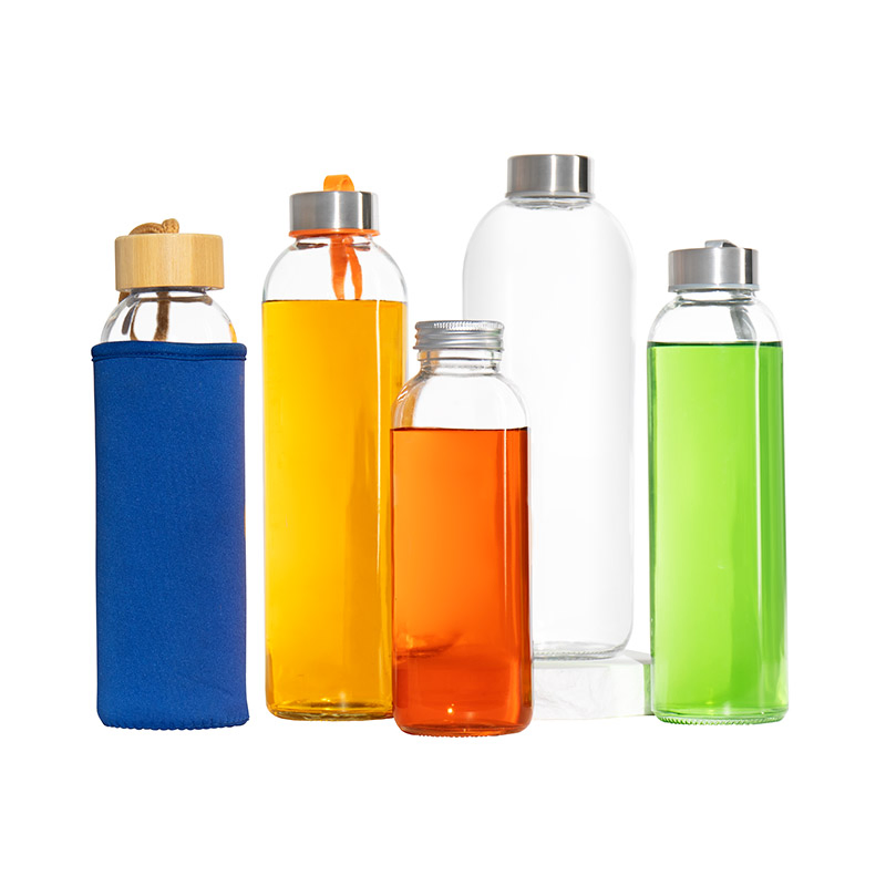 Customize Logo 10oz 14oz 16oz 25oz French Square Beverage Glass Water Drinking Bottle with Screw Caps