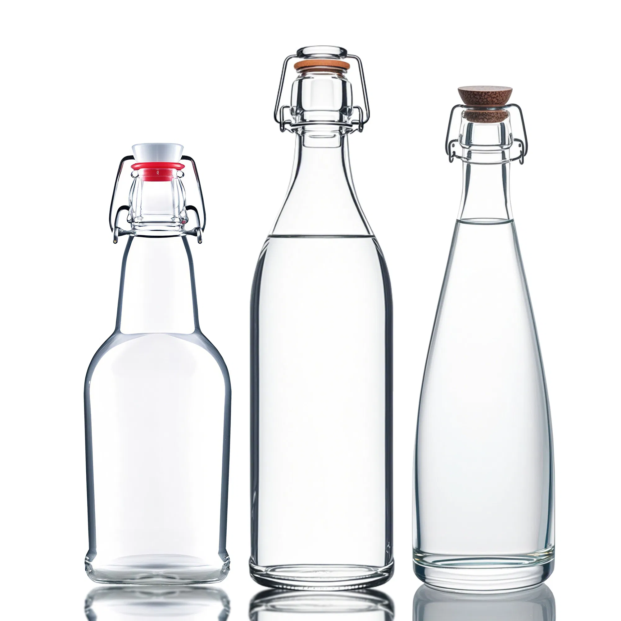 Wholesale 330ml 500ml 750 Ml 1L Luxury Water Glass Bottle Feast Wedding Juice Beverage Sparkling Soda Mineral Water Glass Bottle with Cork or Screw Cap