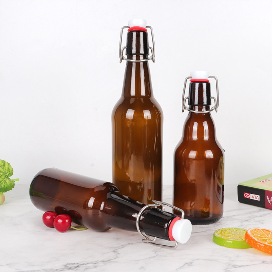 Wholesale 330ml 500ml 750ml 1000ml Amber Swing Top Beer Wine Bottle Glass Flip Lid Drinking Water Bottle Empty Juice Milk Bottle
