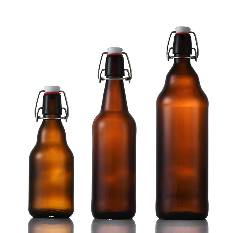 Wholesale 330ml 500ml 750ml 1000ml Amber Swing Top Beer Wine Bottle Glass Flip Lid Drinking Water Bottle Empty Juice Milk Bottle