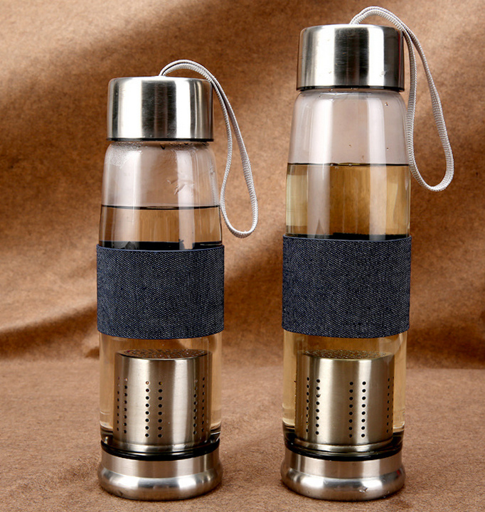 Double Wall Glass Water Bottle with Tea Strainer