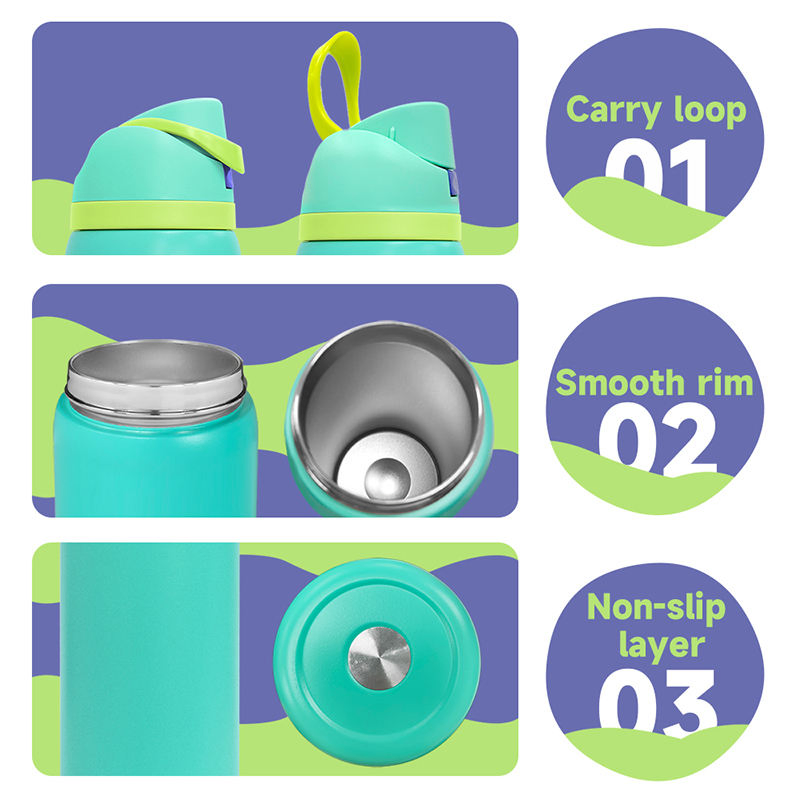 Wholesale Double Wall Sport Travel Water Bottle Stainless Steel Vacuum Flask Insulated Drink Water Bottle with Flip Lid and Straw