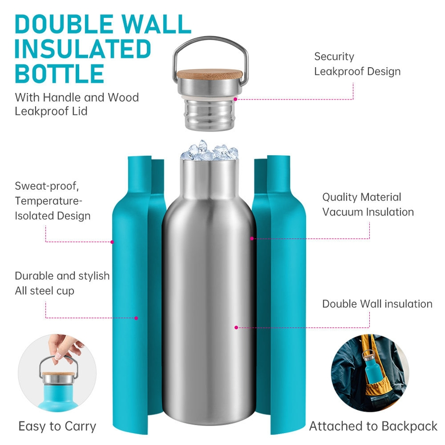304 BPA-Free Double Wall Portable Stainless Steel Vacuum Sports Water Bottle for Outdoor Travel