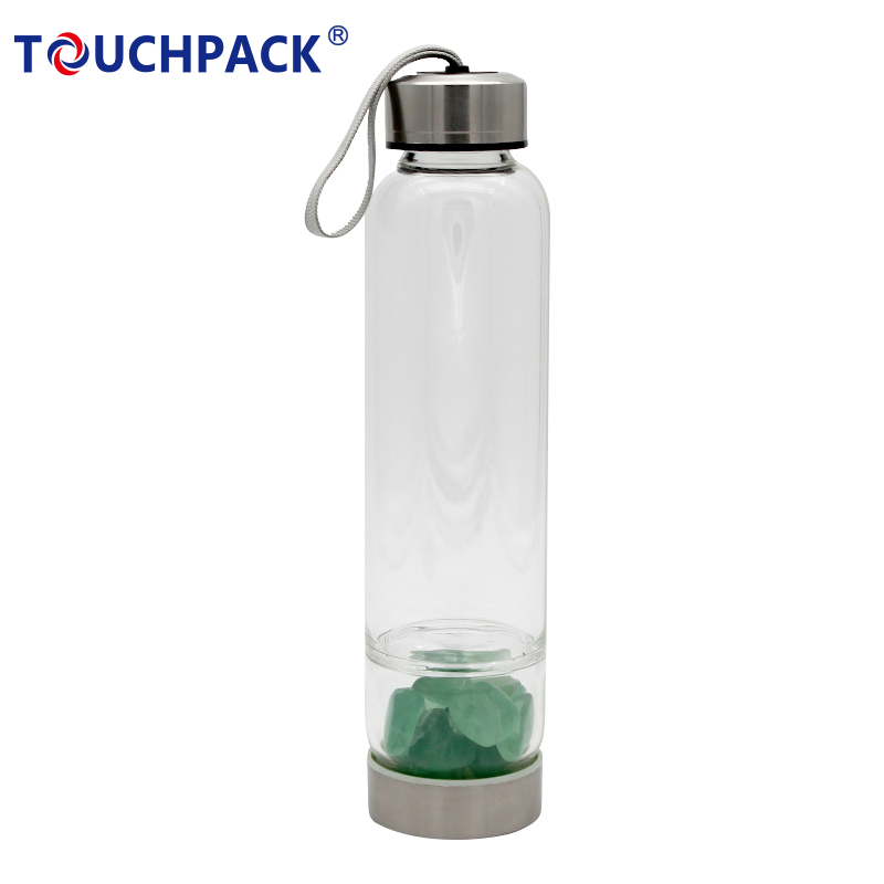 Natural Crystal Double Wall Glass Infused Gemstone Water Bottle