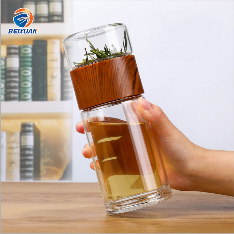 230ml Wholesale Creative Portable Leak Proof Tea Glass Double Wall Drink Glass Infuser Tumbler with Filter and Tea Separator for Drinking Water Bottle