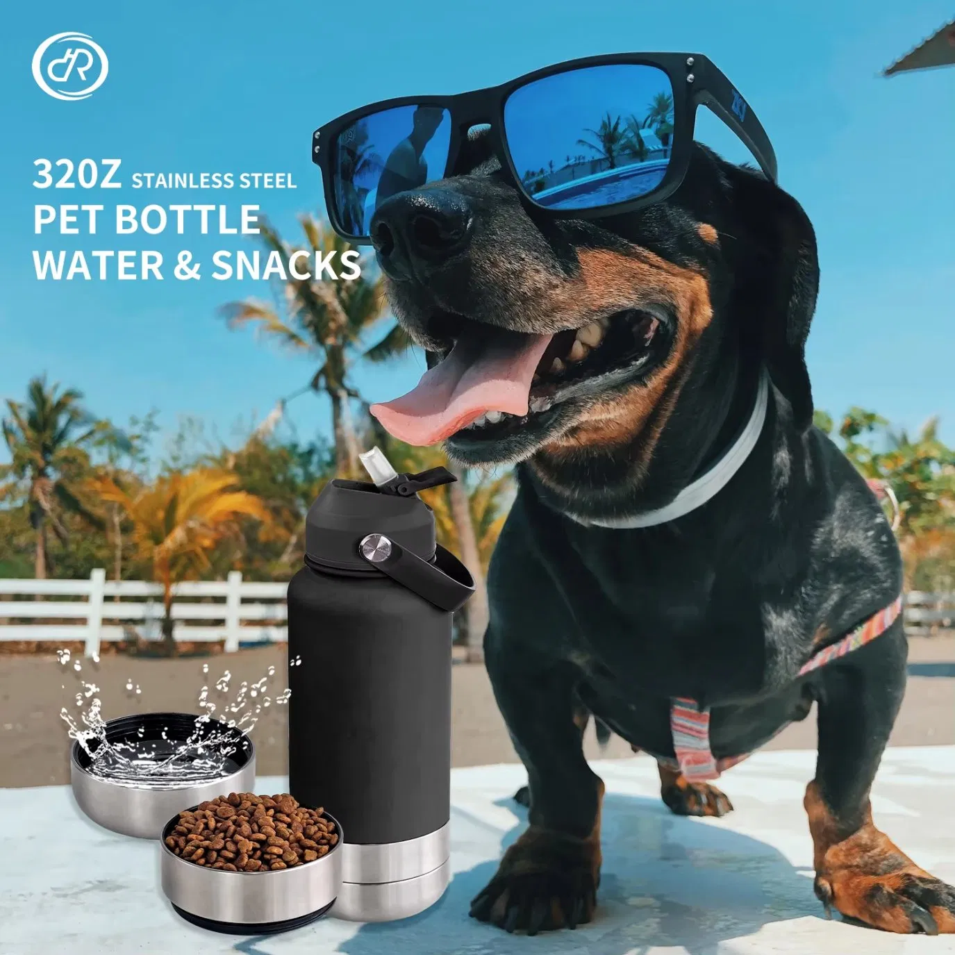 3 in 1 Dog Water Bottle 32oz Portable Water Bottle Pet Feeder Travel Bowl 304 Stainless Steel Christmas and Halloween Gifts