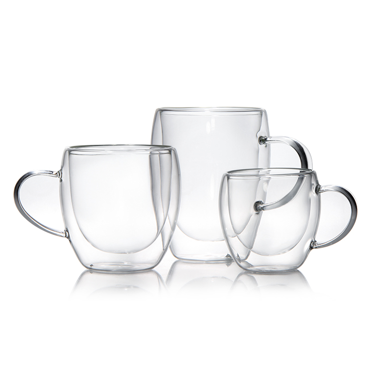 Double Wall Insulated Borosilicate Coffee Glass Cup Set Bamboo Glass Water Bottle