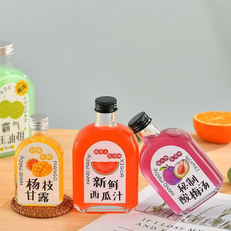 Wholesale Beverage Glass Bottle 100ml 200ml 250ml 300ml for Drinks Water Juice Milk Tea Bottles with Airtight Cap