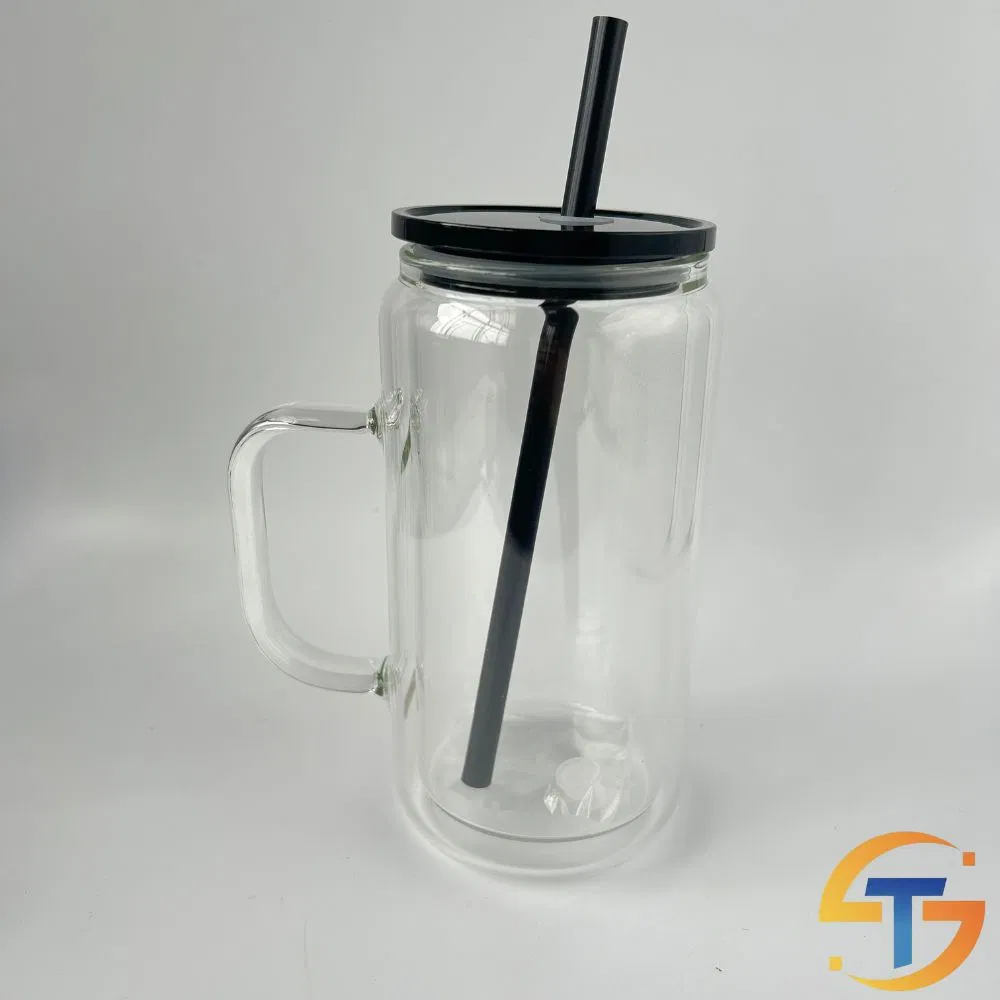 Double-Wall Glass Tumbler with Handle DIY Design Glass Bottle for Coffee Water