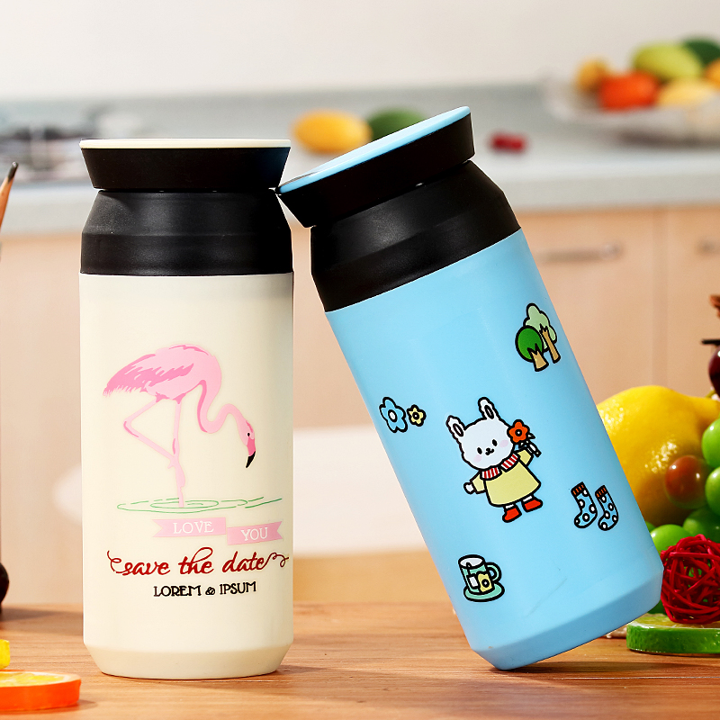 420ml Portable Double Wall Glass Water Bottle Insulated Glass Mug Cartoon Student Drinking Bottle Travel Custom Water Cup Tumbler