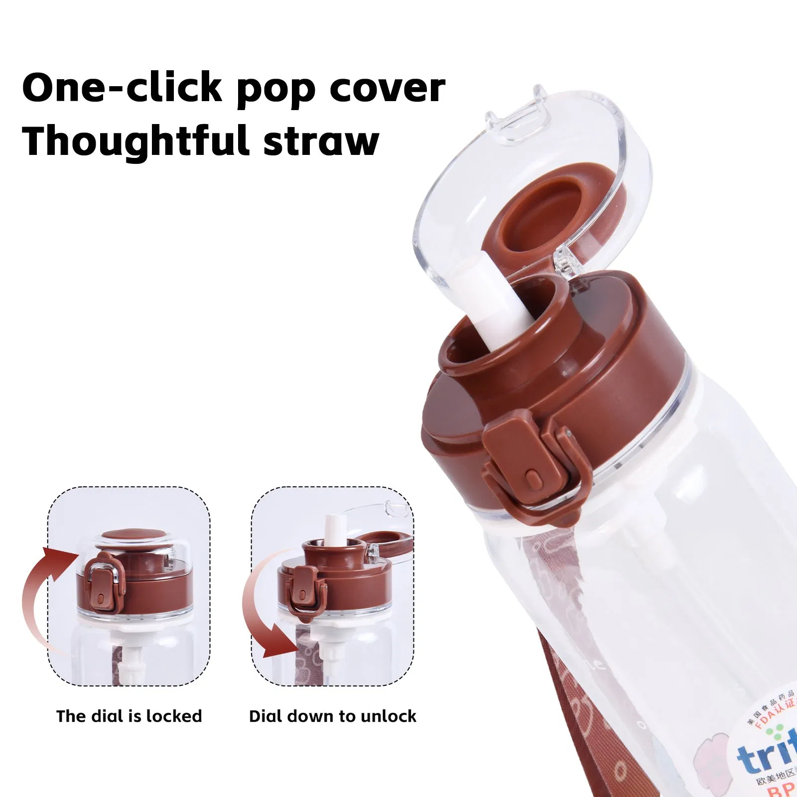 Portable 610/470ml Tritan Plastic Water Bottle with Wide Mouth for Easy Refilling
