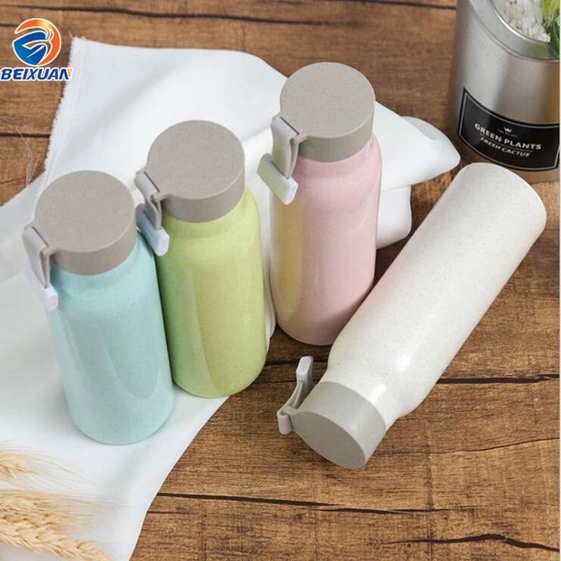 300ml Wholesale Stock Multi-Colored Creative Eco-Friendly Outside Wheat Straw Inner Glass Double Wall Water Bottle